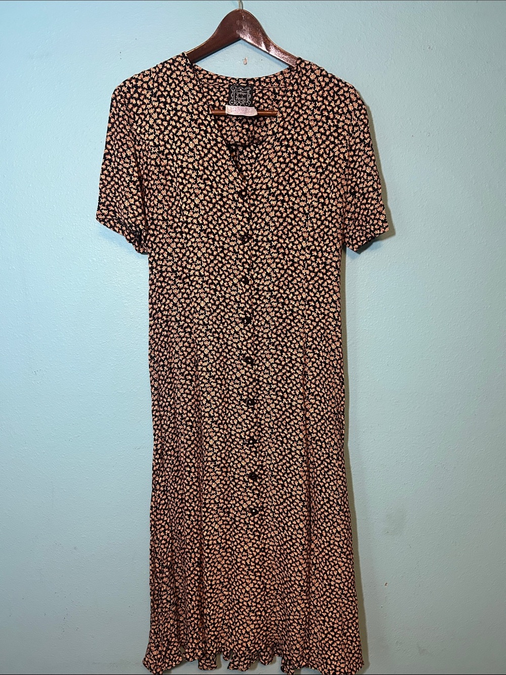 VINTAGE 90’s Cynthia Rowley Bergdorf GoodmanBlack Floral Button-Front Dress